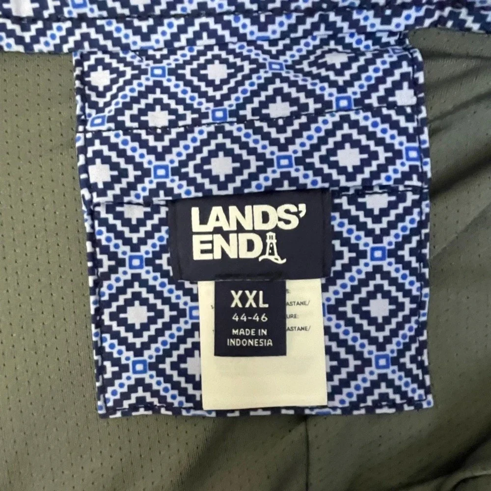 Lands End Mens Swim Shorts Blue‎ White Geometric Casual Everyday Wear Size XXL
